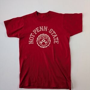 Vintage Single Stitch "Not Penn State" Graphic Tee - Distressed Red - Women's XS
